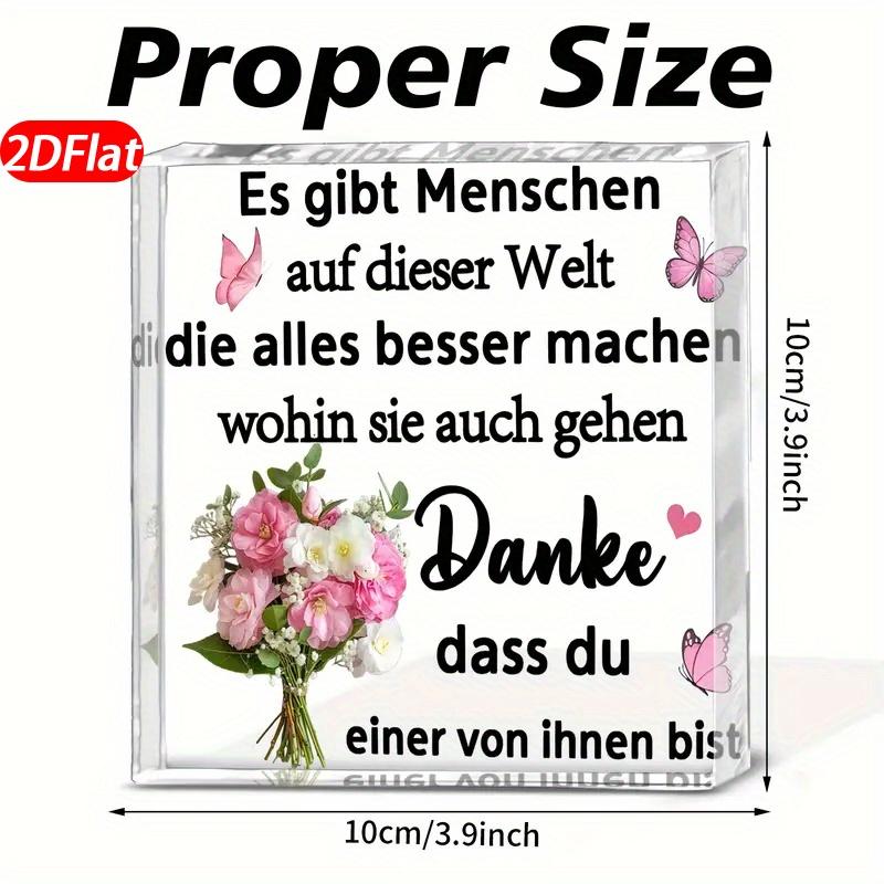 1 German Thank You Plaque - Elegant Gratitude Decor with Floral and Butterfly Patterns, Transparent Acrylic Tabletop Ornament for Birthday