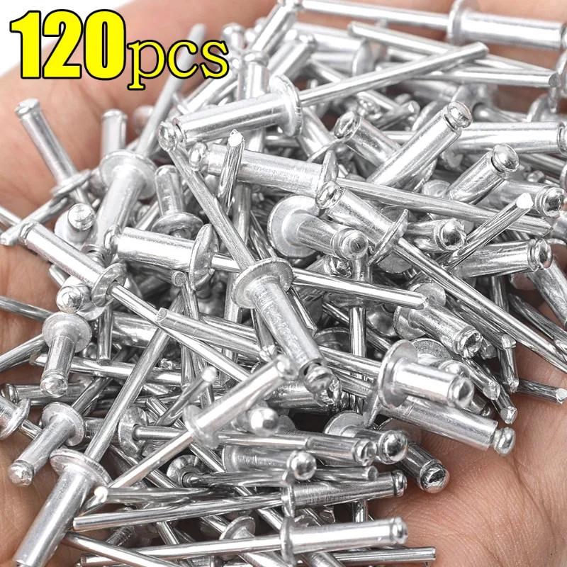 120PCS M3.2 M4 Aluminum Alloy Blind Rivets Fasteners Dome Head Blind Pop Rivets Assorted Set Nail Pull Furniture Assortment Kits
