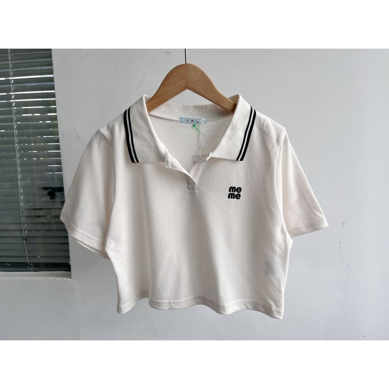 

Микро Изъян Преппи Стиль Мода Лето Лацканы Однотонный Поло Короткий Рукав Стильный Нишевый Стиль Приталенные Топы Трендовый Y10 White F