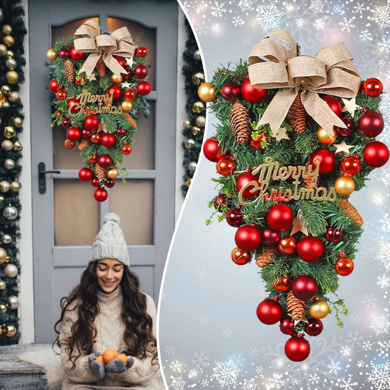 Christmas Decorative Ball Hanging Inverted Bow Knot Rattan Door Hanging Tree Pendant Customized Window Decoration