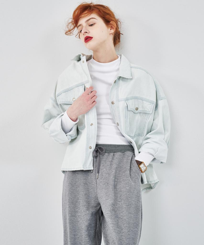 Maloupe 9401 Oversized Denim Short Jacket (Light Indigo)