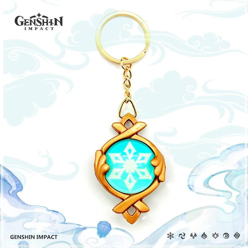 New Teyvat Vision Fontaine Water God Focalors Lyney and Lynette Keychain Luminous 7 Element Eye Of God Toy KeyRing