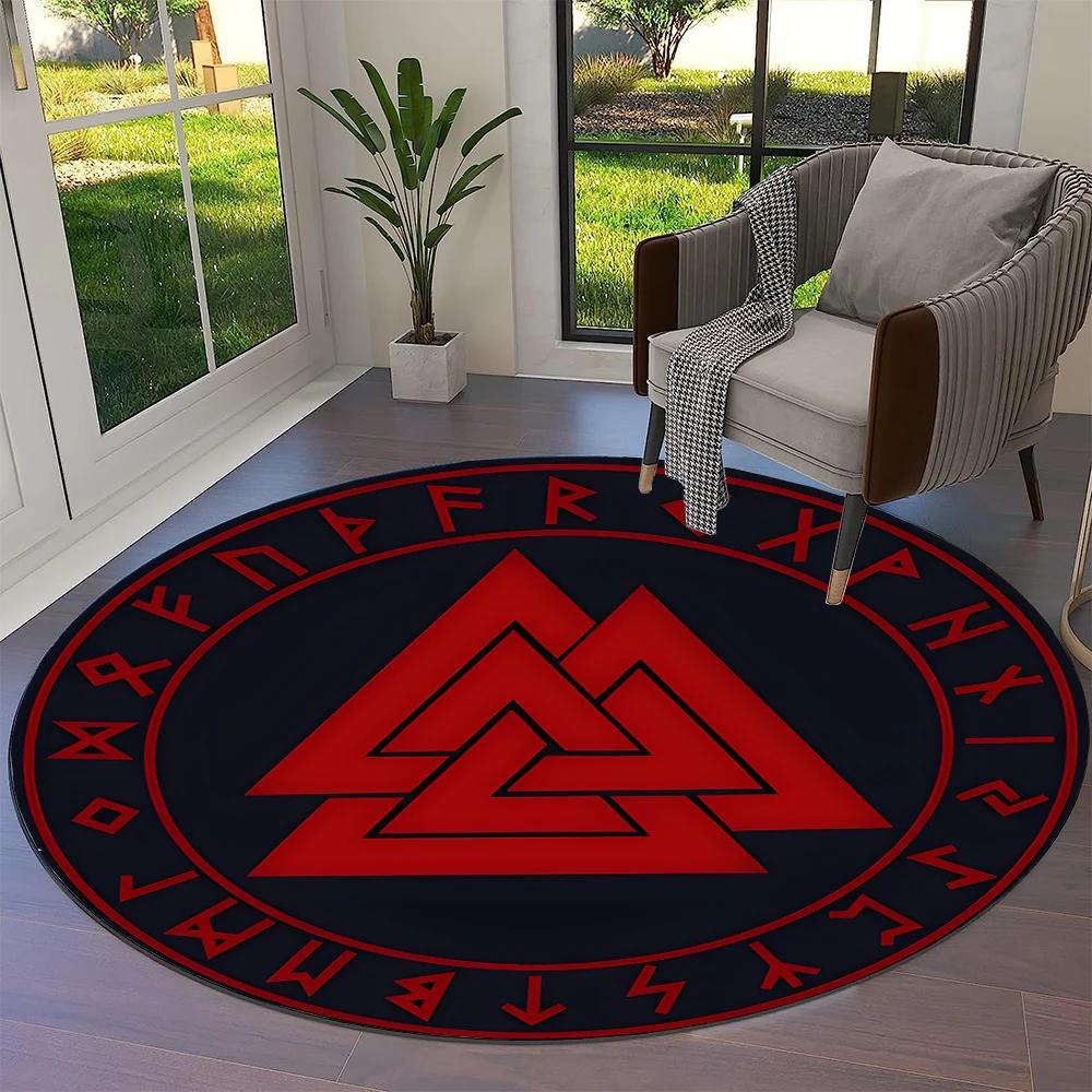 Tree of Life Viking Yggdrasil Valknut Round Carpet Rug for Living Room Bedroom Sofa Decor,Kid Paly Area Rug Non-slip Floor Mat