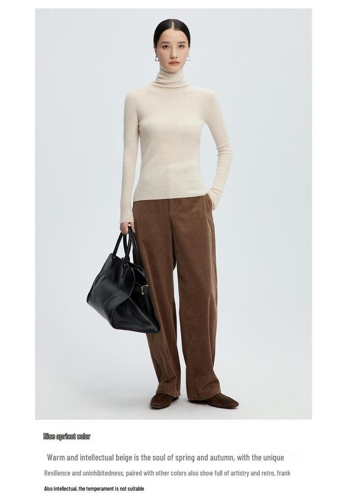 Women's High Neck Cashmere Sweater: Warm Wool, Solid Color, Perfect for Autumn and Winter.