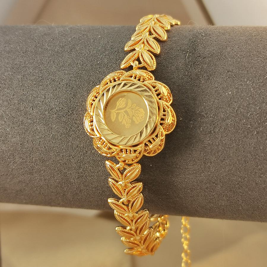 Sand Gold Flower Leaf Bracelet: New Chinese Style, Light Luxury, Women’s Hollow Design with Long-lasting Color Retention for a High-end Feel.