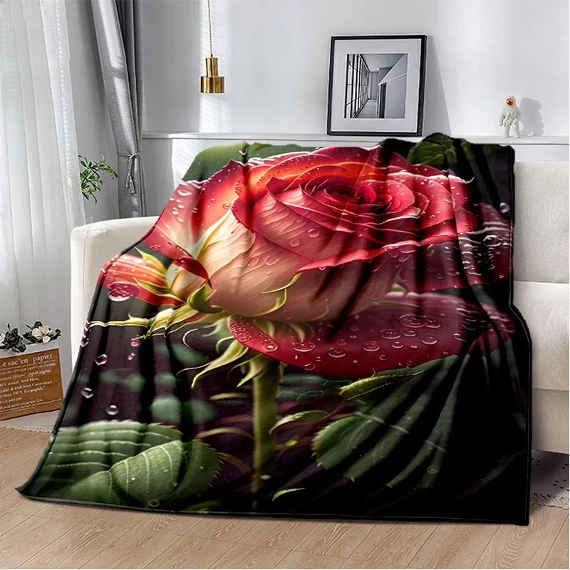Nordic Love Rose Flowers Daisy Blanket,Soft Throw Blanket for Home Bedroom Bed Sofa Picnic Travel Office Rest Cover Blanket Kids