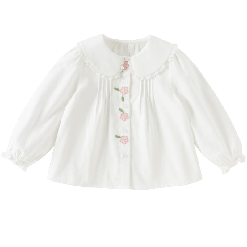 DAVE&BELLA Girls' White Long Sleeve Cotton Shirt