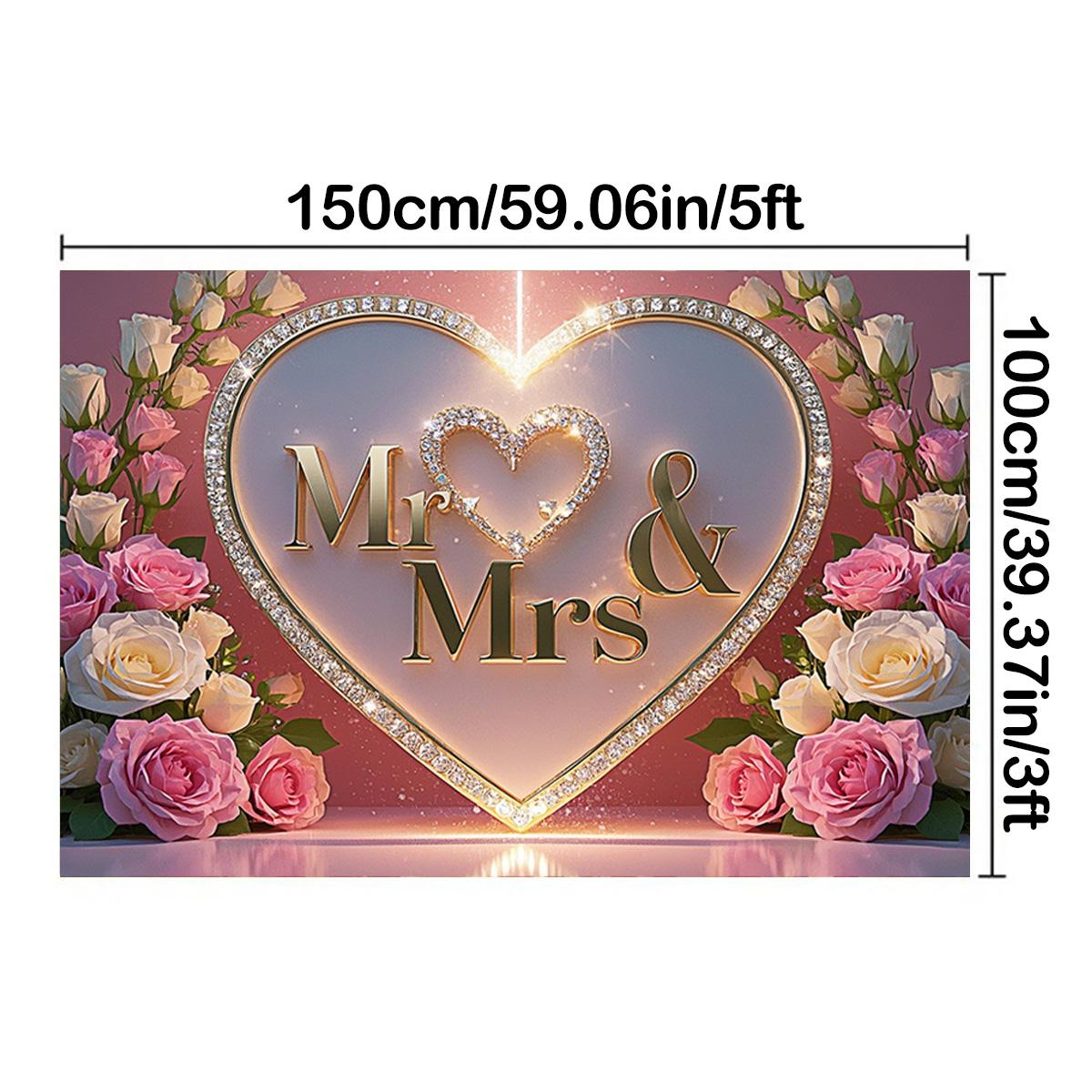 

Фон «Мистер и миссис» с розами и блестками для романтической свадьбы, помолвки, декора вечеринки — универсальный фон для фотографий, для помещений и улицы 150*100cm