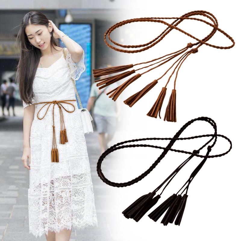 Cinto de Cintura Feminino Tecido com Borlas - Couro Nó Corda Fina Acessório Corset