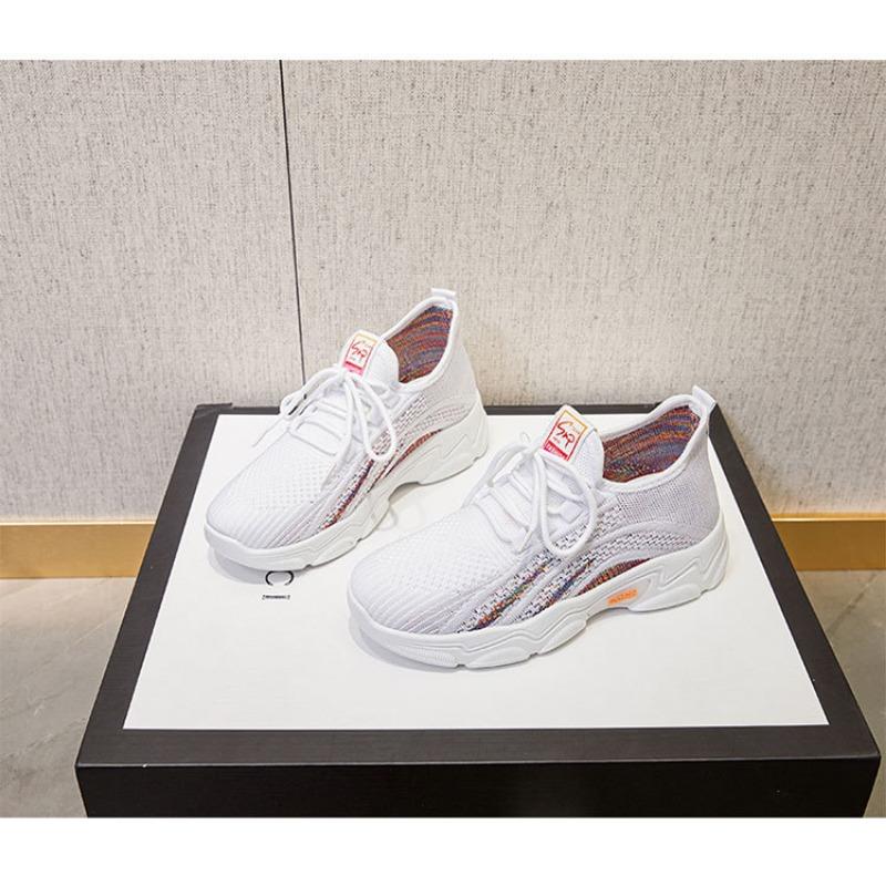 Women's Sports Shoes with Thick Soles, Height Increasing Casual Single Shoes, Breathable Fly Woven Women's Shoes