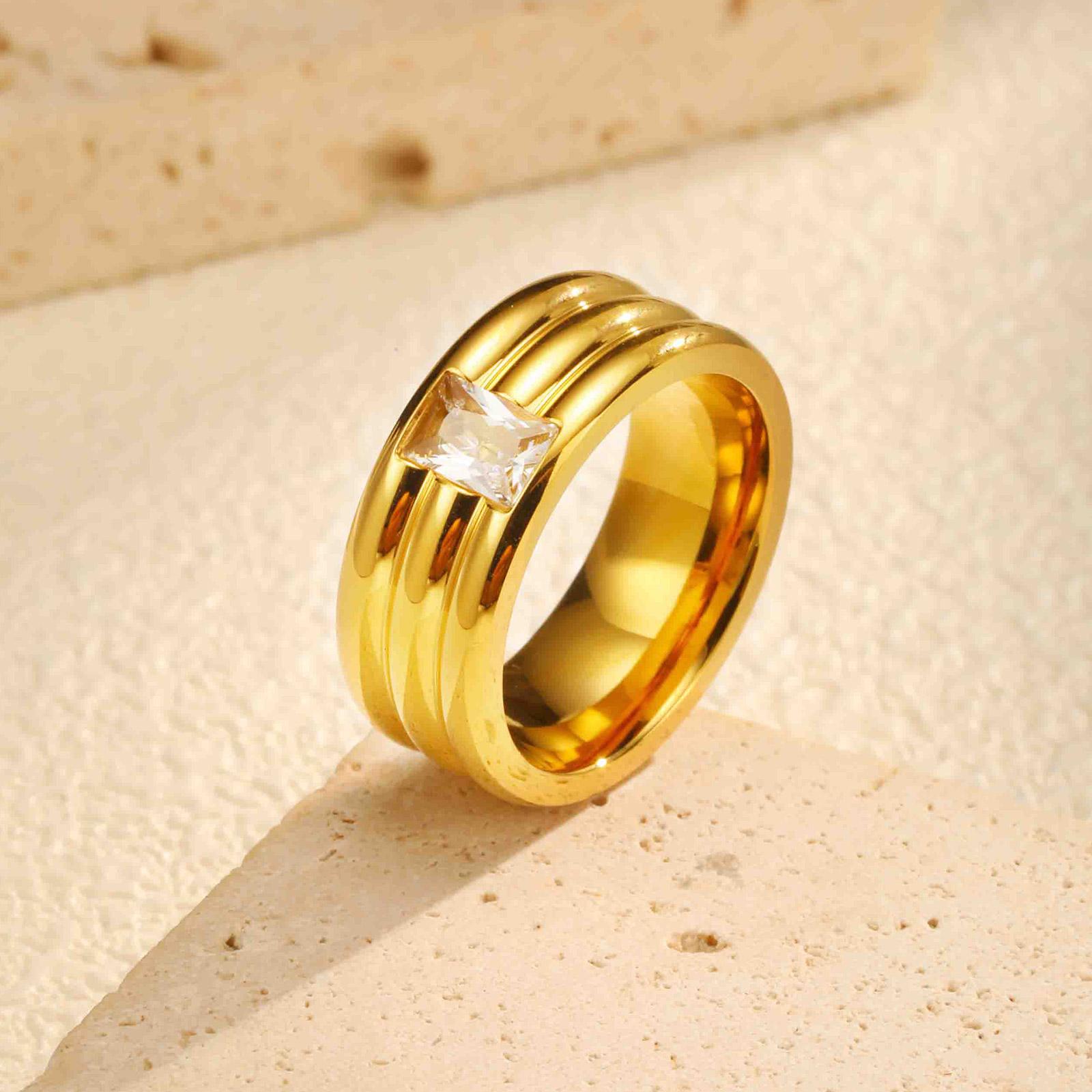 

Three-layer Rectangular White Zircon Ring for Women Men,Gold Color Stainless Steel Wedding Band Rings,Love Promise Jewelry Gifts 11