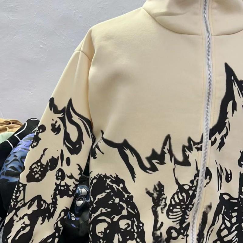 Y2K Gothic Hooded Zip-Up Sweatshirt With Skull Print Loose Fit Streetwear Long Sleeve Pullover Women