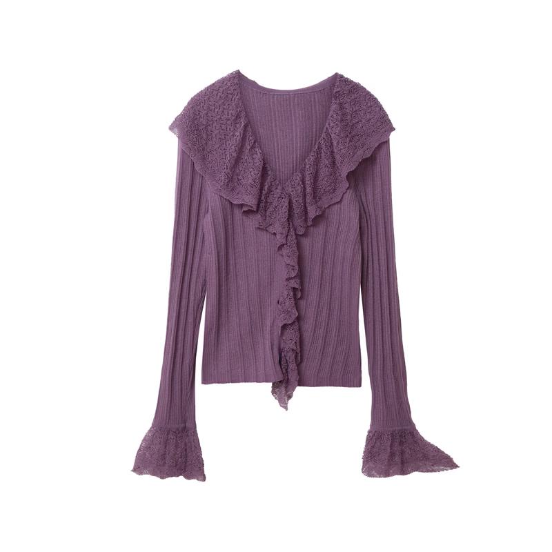

LANGZI Elegant V-Neck Lace Waist Knit Cardigan XL
