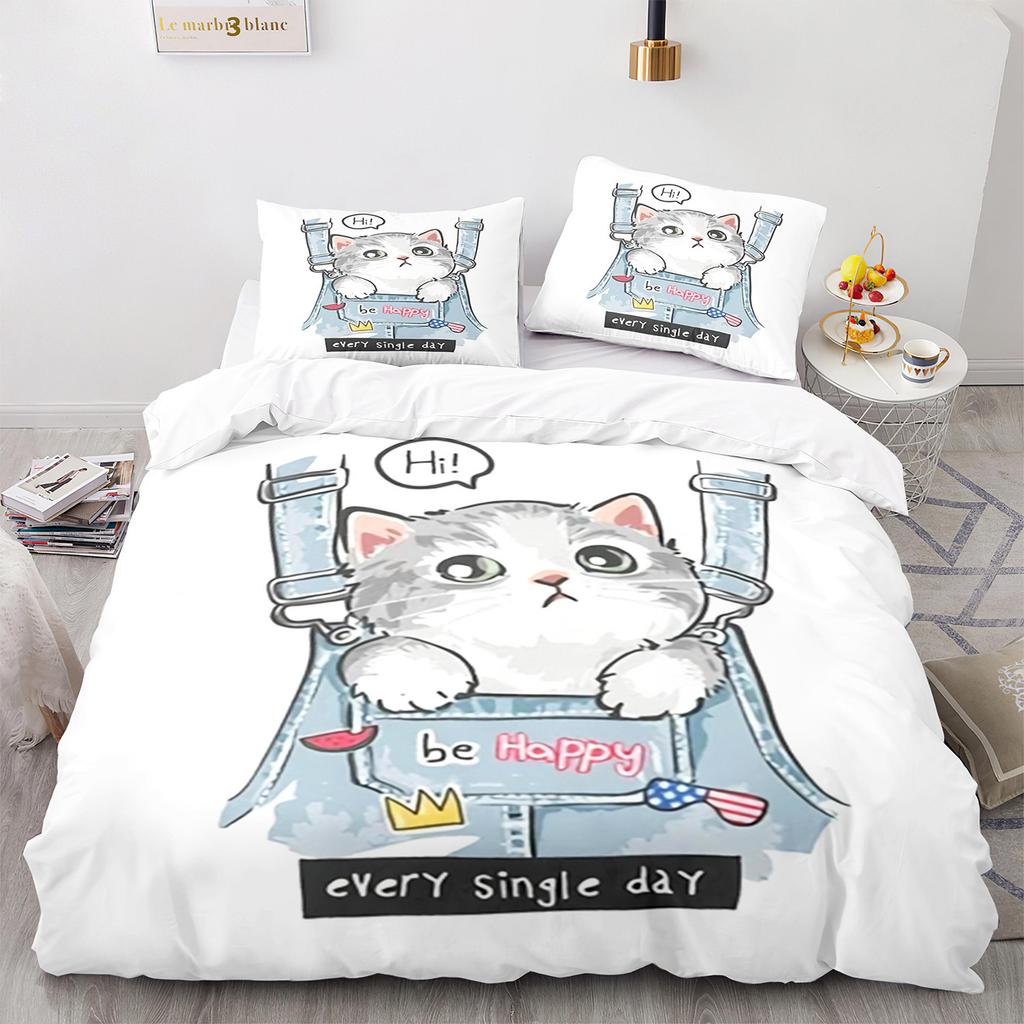 3D Three-Piece Kitten Quilt Cover Size Three-Piece Set