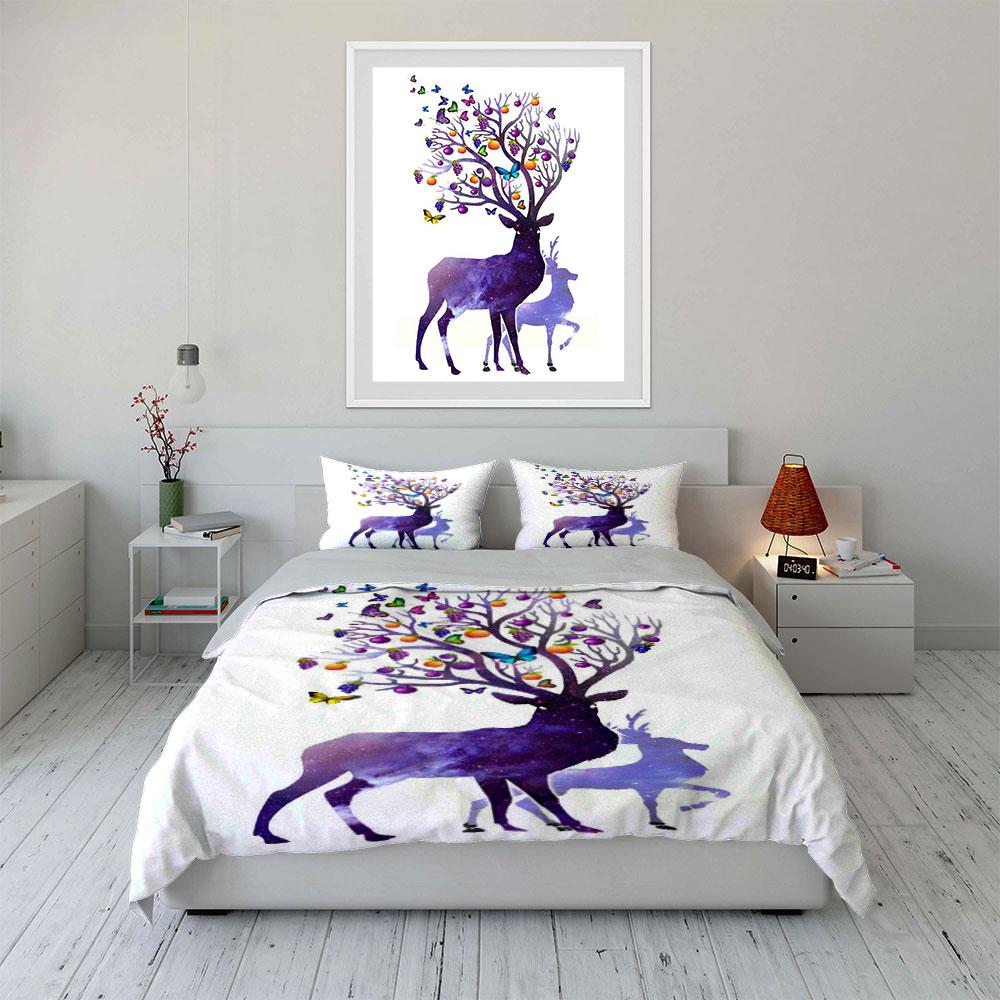 Colorful deer with antlers. Bedding sets Duvet cover sets Duvet covers Pillowcases(1 * Duvet Cover 2 * Pillowcases without duvet insert)
