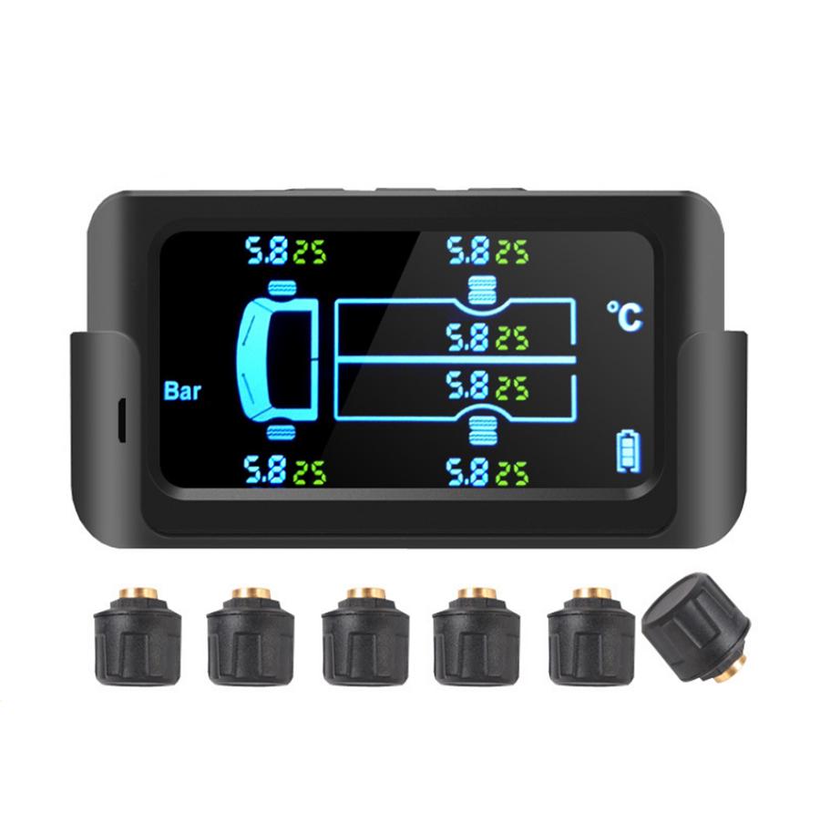 Car Truck TPMS Tire Pressure Monitor System USB/Solar Charging+6 External Sensor