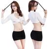 Sexy Uniform Teacher Secretary Uniform Crop Top with Mini Skirt Cosplay Costume Blouse Set Deep V Temptation