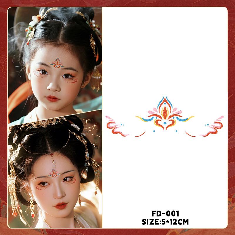 Ancient Style Dunhuang Glitter Face and Forehead Tattoo Stickers for Hanfu Costumes