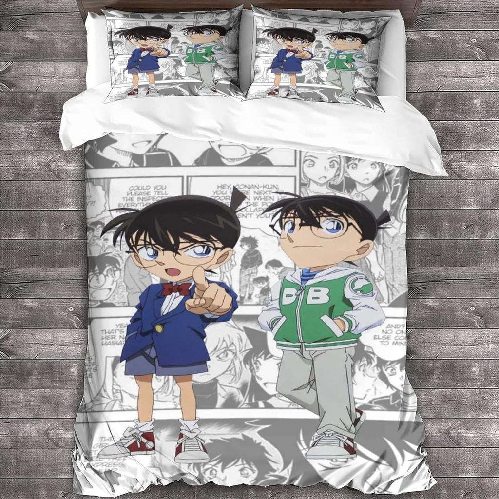 Detective Boy Duvet Cover Set With Pillowcase 2 Pcs For Kids Boys,3D Anime Pattern Comforter Cover Soft Conan Theme Quilt Cover