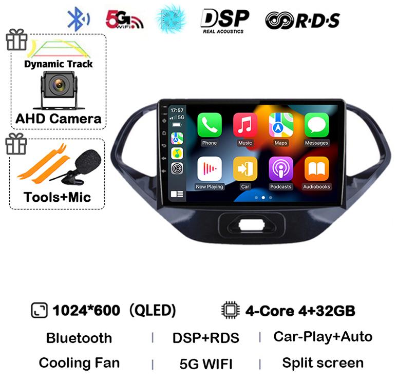 Android 14 Carplay Auto WIFI+4G Car Radio For Ford Figo 2015 2016 2017 2018 Multimedia Stereo Video Player GPS 360 Camera Audio