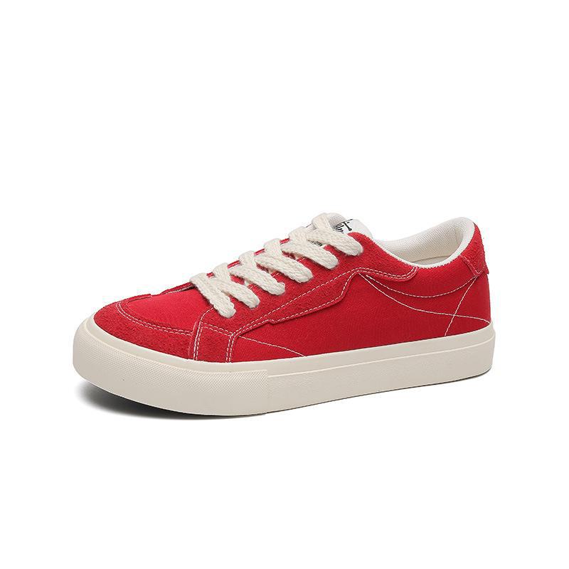 

VASIBAEN 2023 Мужские летние белые парусиновые кроссовки: Корейский стиль, шнуровка, универсальная модель. 36 красный