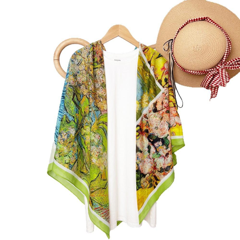 Silk Cotton Silk Scarf Shawl With Sunscreen 105Cm Scarf With Air-Conditioned Room Large Square Scarf Office