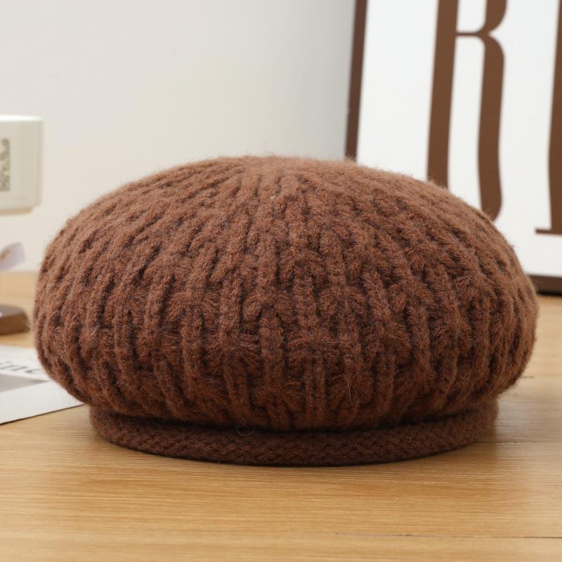 Women's Wool Beret Autumn and Winter Windproof Warm British Style Knitted Wool Hat Windproof Thick Warm Hat for Skiing, Running, Cycling