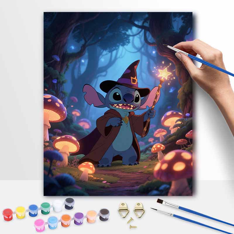Disney Stitch wizard magic mushroom forest oil painting digital painting art kit handmade diy gifts home decorations 20x30cm