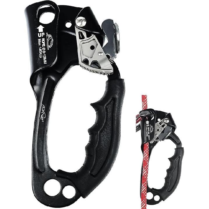 Hand Ascender High strength aluminum Alloy Climbing Ascender with Ergonomic Rubber Handle Strong Rappelling Gear Equipment for Rock Climbing Tree