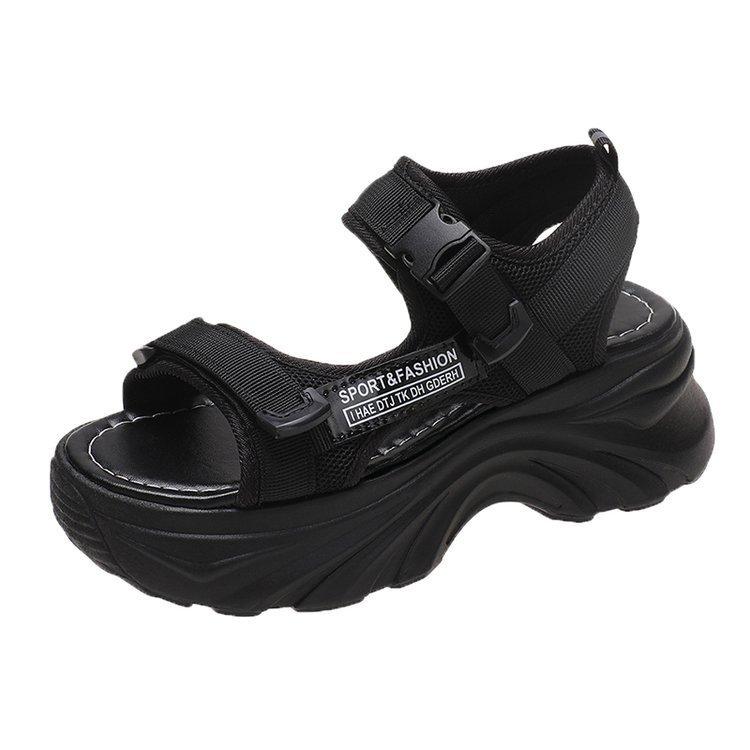 Muffin Sports Sandals Women's 2025 Summer New Korean Version Platform Women's Shoes Velcro Casual Wedge Heel Heightening Sandals