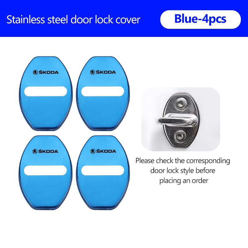 UMVB1 For Skoda 4Pcs Stainless Steel Car Door Lock Cover Case Stickers Accessories VRS Superb Yeti Octavia Enyaq Rapid Karoq Derivati