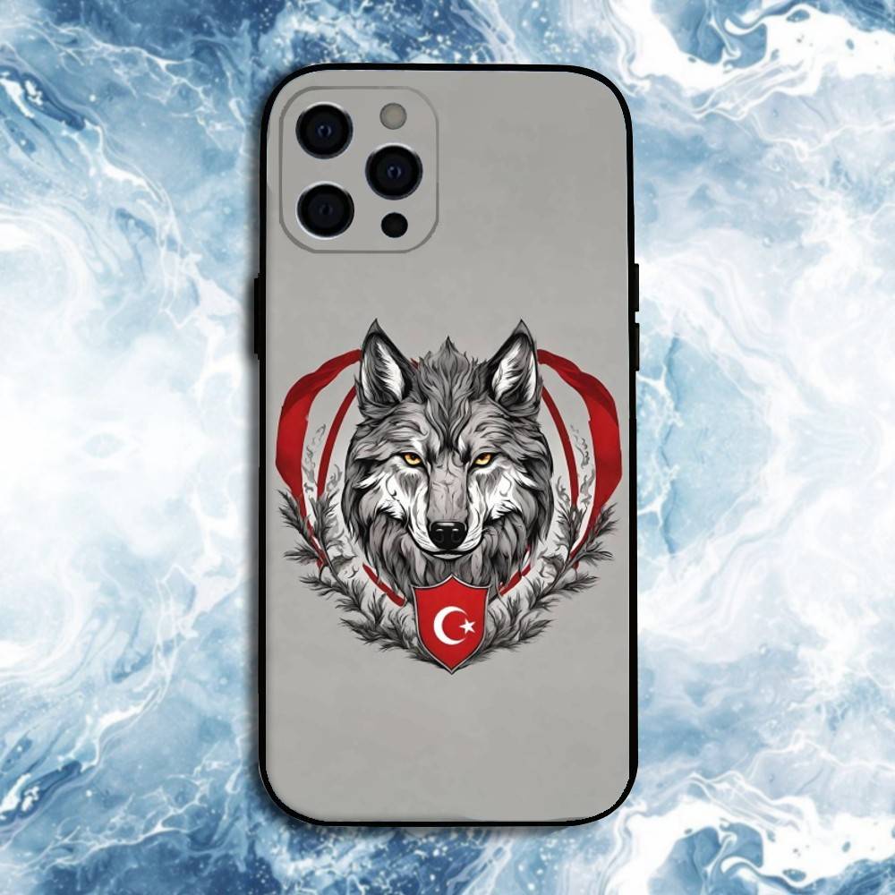 Turk Wolf Turkey Flag Phone Case For iPhone17,16,15,14,13,12,11 Plus,Pro Max, Soft Silicone Black Cover