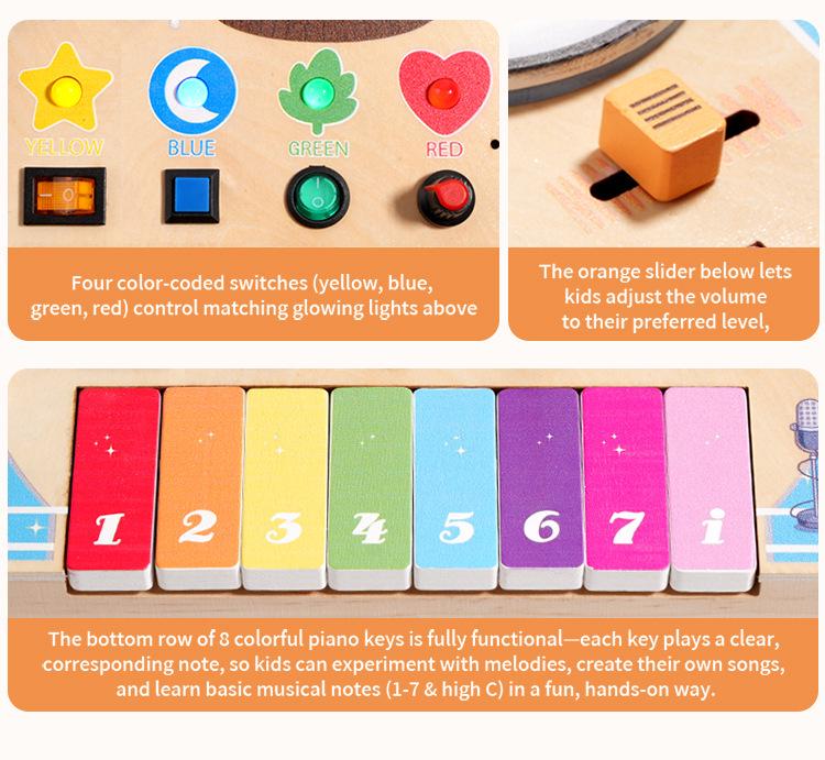 Multifunctional LED DJ Disc Wooden Piano Toy for Kids