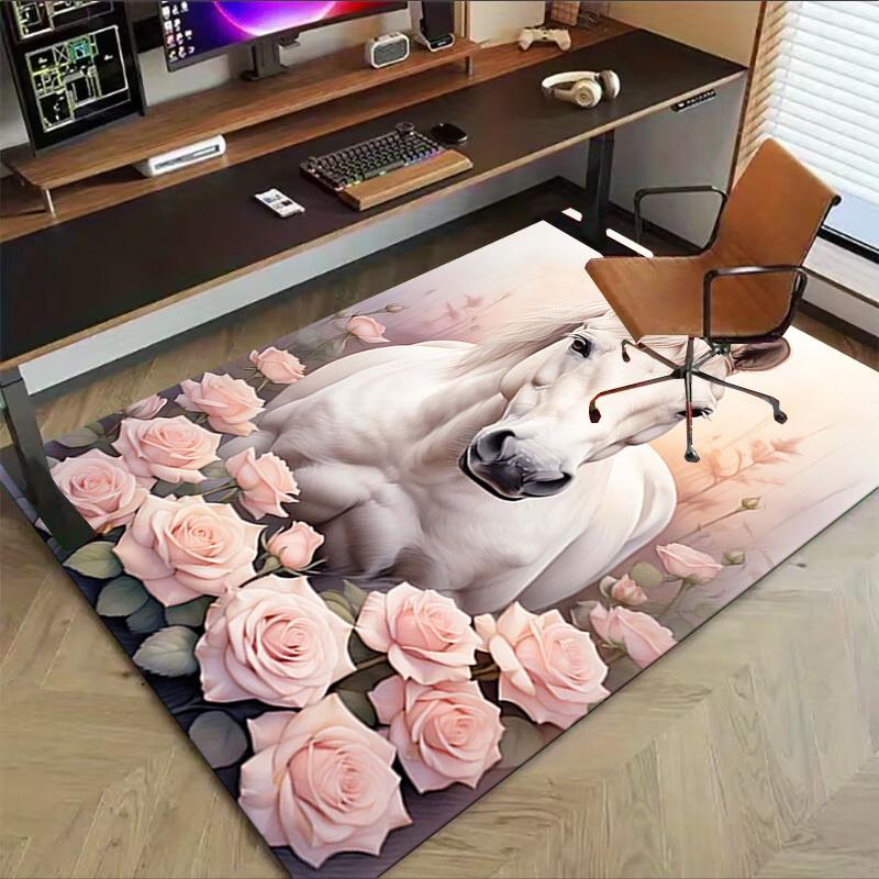 1 Stück Pferd Blumen Extra Groß Rutschfester Boden Teppich, Büro, Familie, Studio Großer Flächenteppich Innen Teppiche, Auffälliges Statement Stück