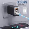 150W Multi-Port Fast Charger with 1 USB-A + 2 USB-C PD Ports - Compact Travel Adapter