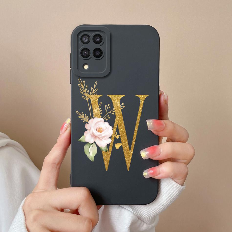 Elegant Case For Samsung M22 M32 4G 5G Rose Letter Phone Shell Lens Protective Cover For Galaxy M32 M22 Liquid Silicone Bumper