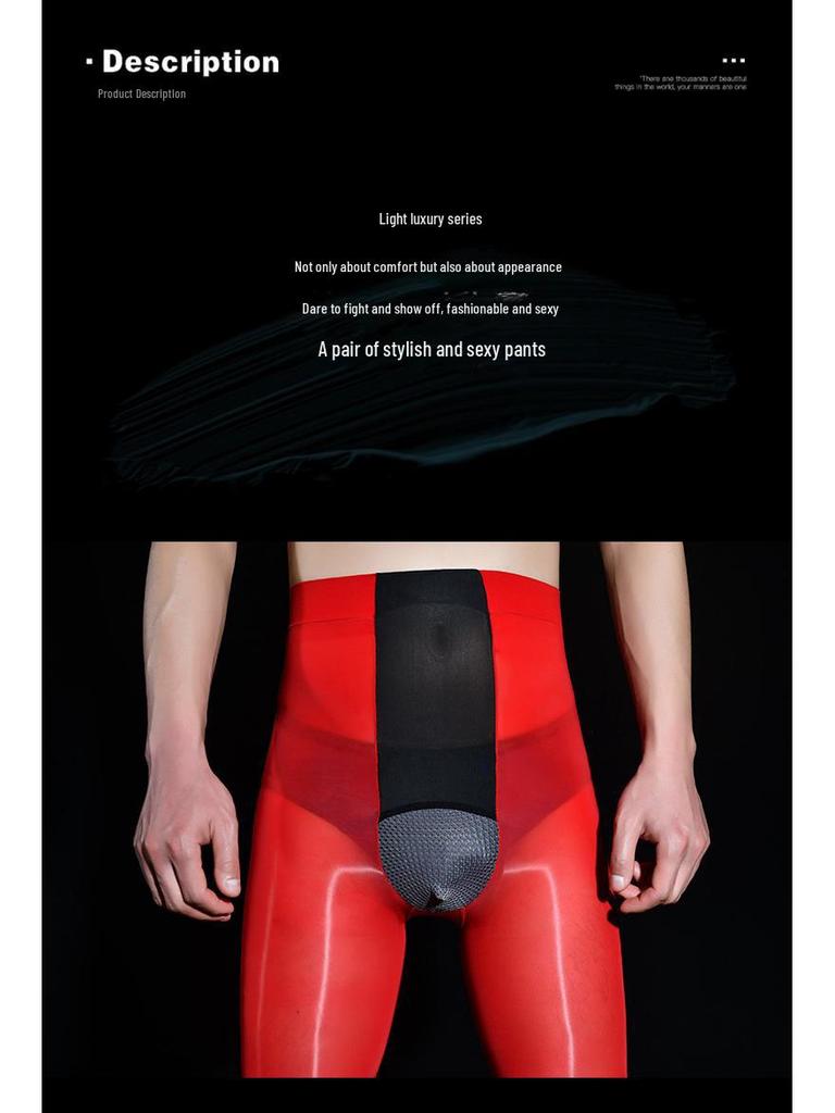 Γυαλιστερό μαύρο μεταξωτό ανδρικό εξαιρετικά λεπτό οριζόντιο ανοιχτό καλσόν