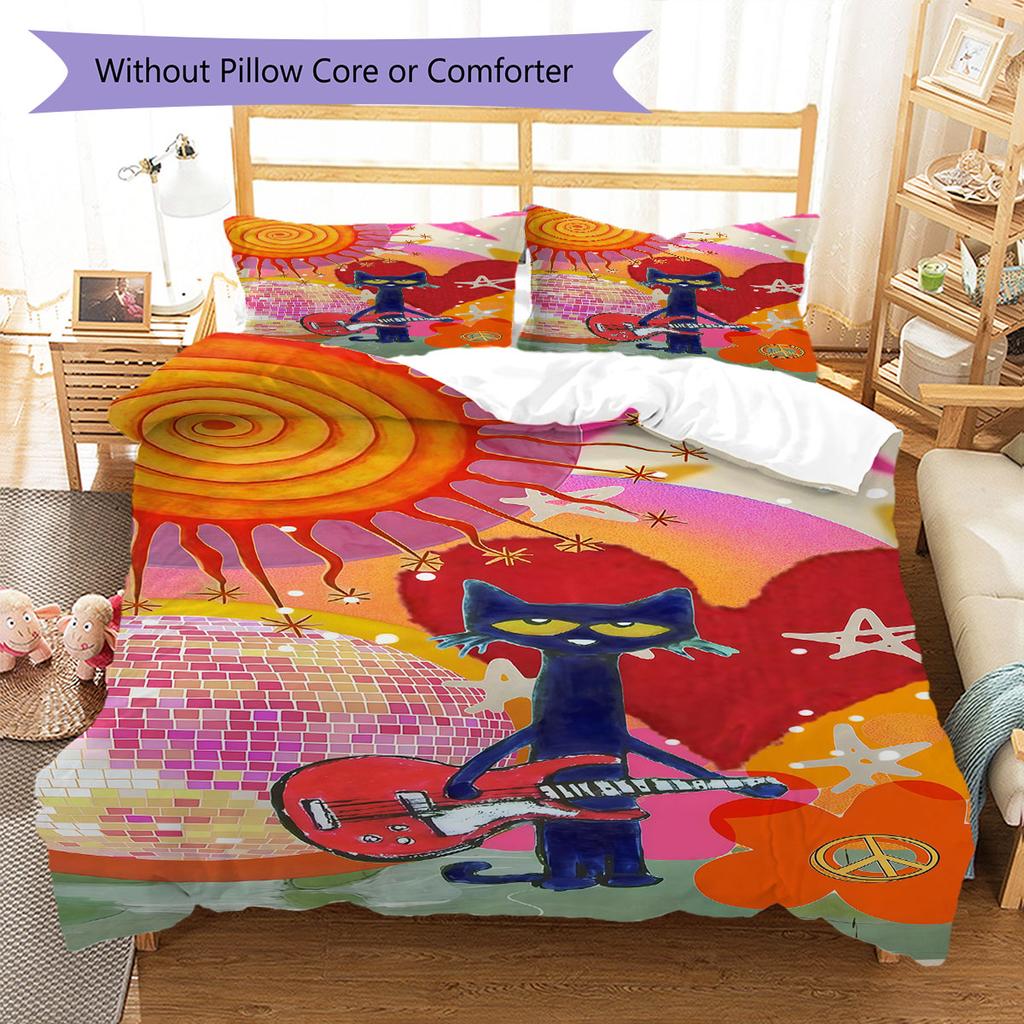 Pete Cat Dream Bedding Quilt Set Quilt Cover Pillowcase Home Decoration Birthday Gift (1 * duvet cover + 2 * pillowcase, without core)