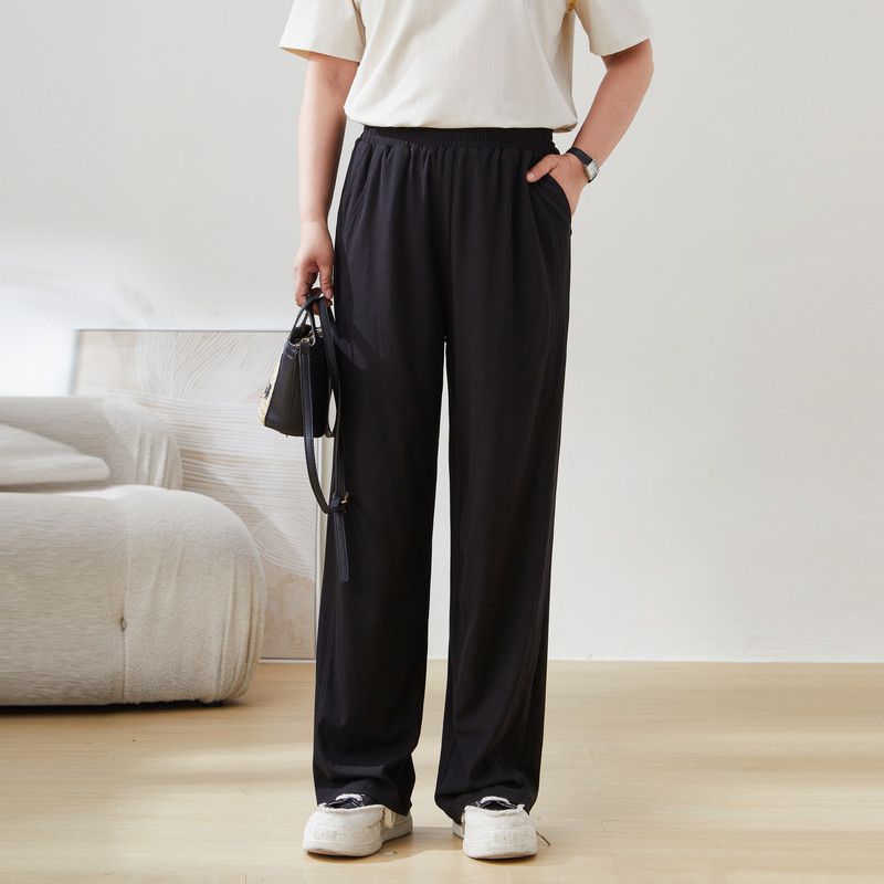 

Caiduobao Plus-Size Women s Clothing for Fat Women, 2025 Summer New High-Waisted Slimming Lulu Pants, Narrow Straight-Leg Trousers Black L