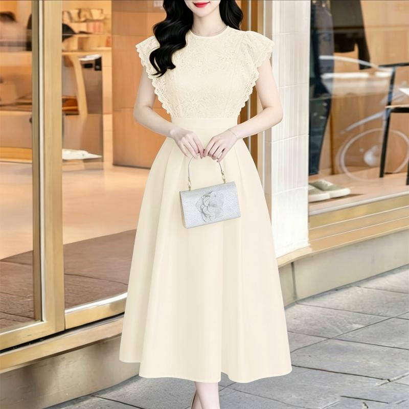 ZANZEA Women Casual Round Neck Sleeveless Lace Splice Summer Dress S