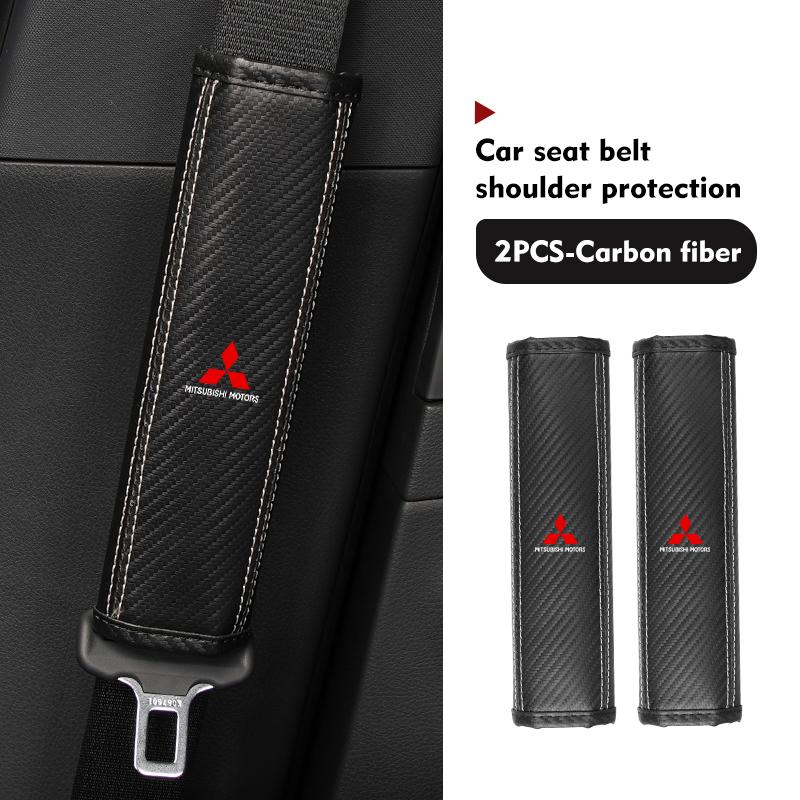 Car Logo Seat Belt Cover Shoulder Strap Protector Pads Interior Accessories For Mitsubishi Outlander Pajero Sport Lancer EX ASX