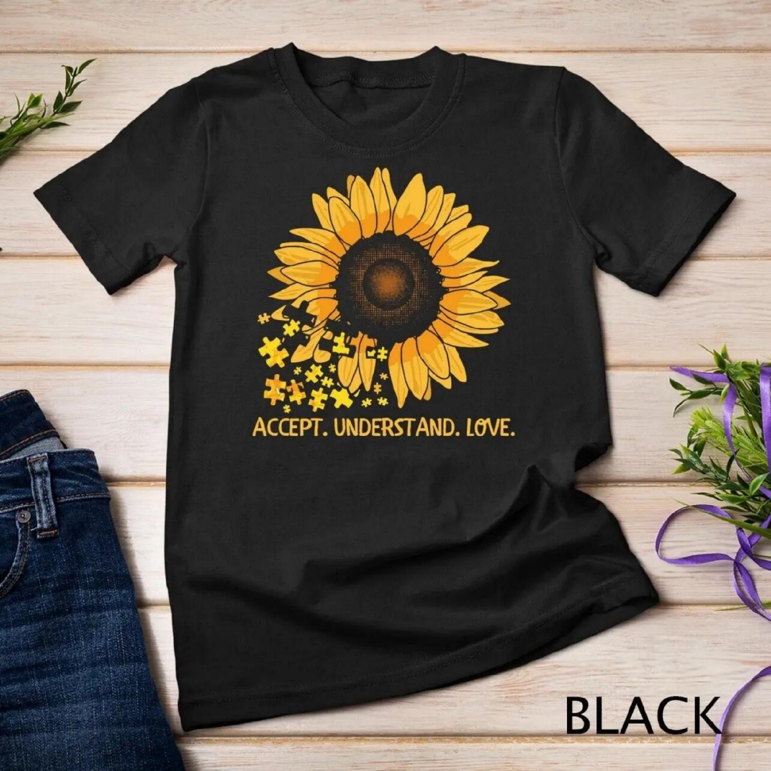 Accept Understand Love Sunflower Autism Awareness T shirt XXXXXL разноцветный