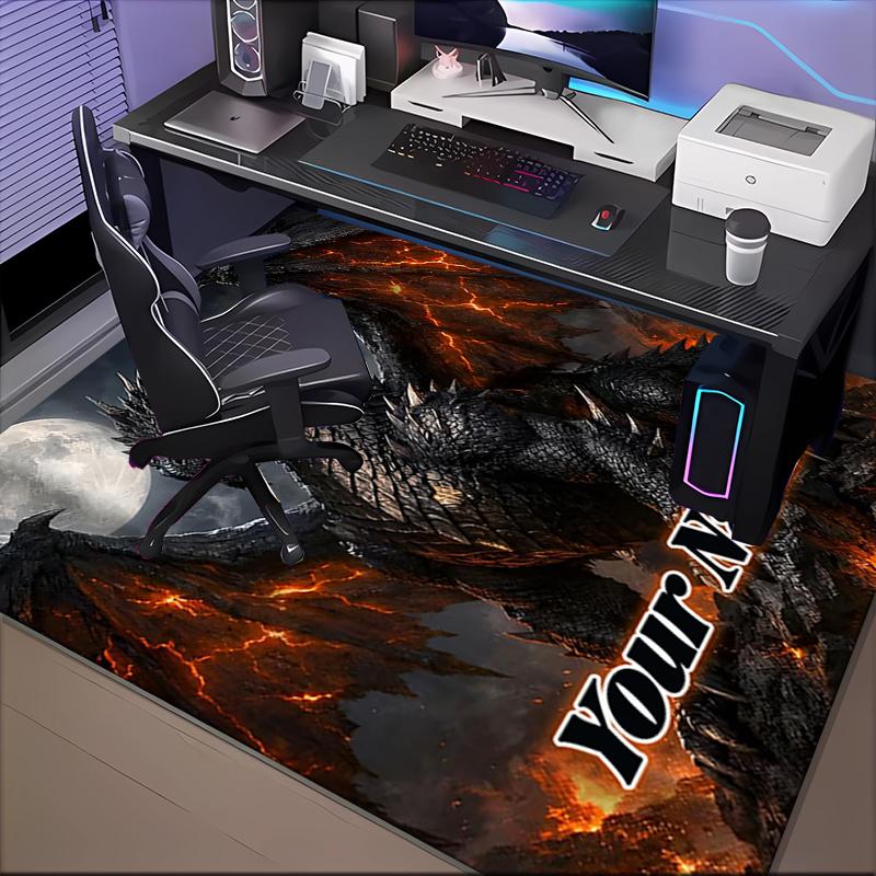 1PC Custom Name Fiery Dragon Moonlit Night Theme Floor Mat Ideal for Living Room, Game Rooms, Office, Bedroom,Floor Mat Playful Design