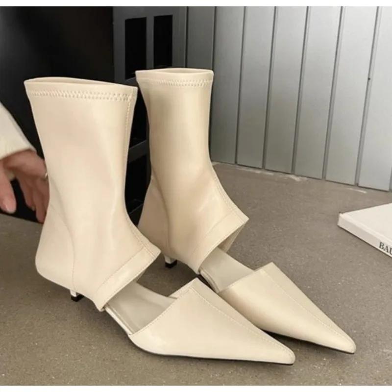 Nové černé špičaté vyřezávané cool boty boty na vysokém podpatku rukáv elastické dámské boty společenské boty jehlové módní boty Mujer