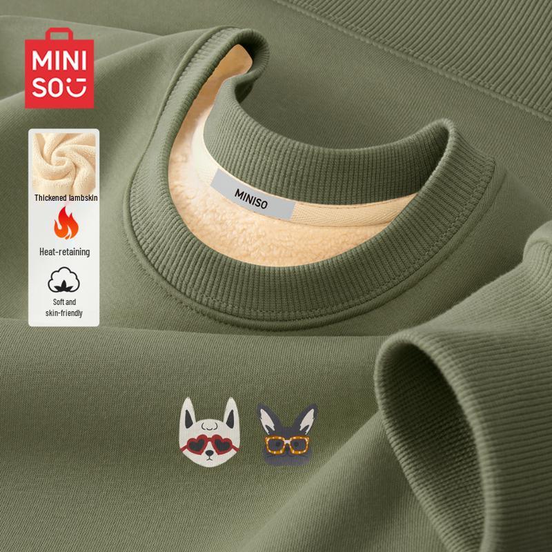 MINISO Men s Lamb Fleece Crew Neck Sweatshirt M