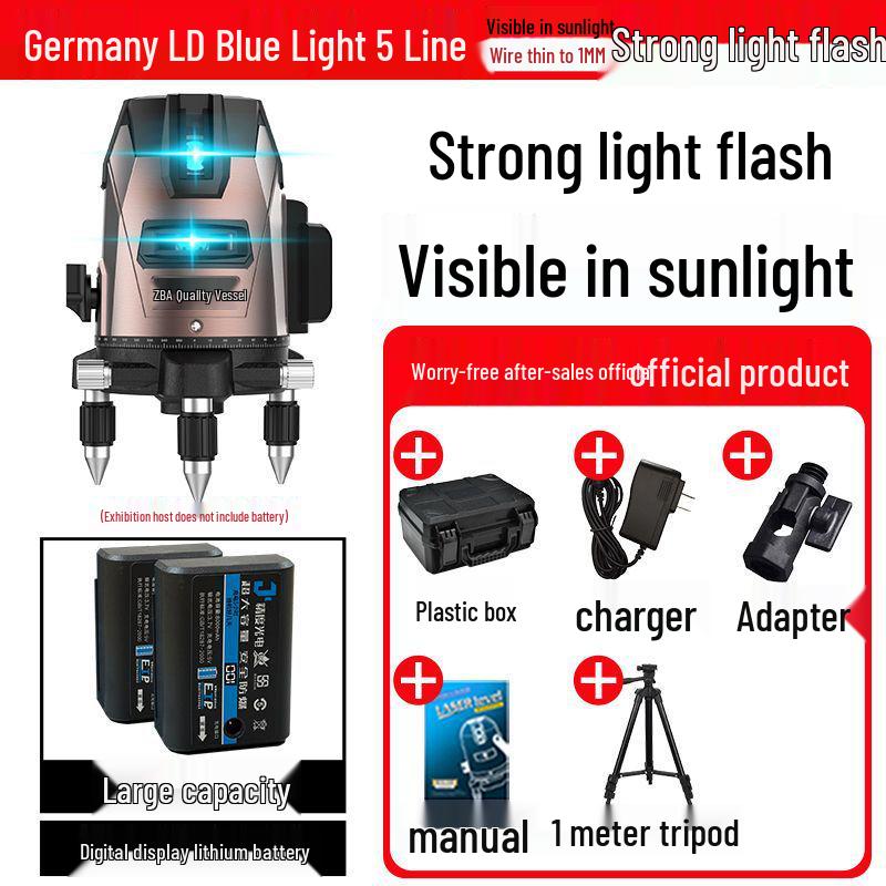 High-Precision Automatic Laser Level Tool with Green & Blue Light, 5-Line Infrared, Outdoor Use