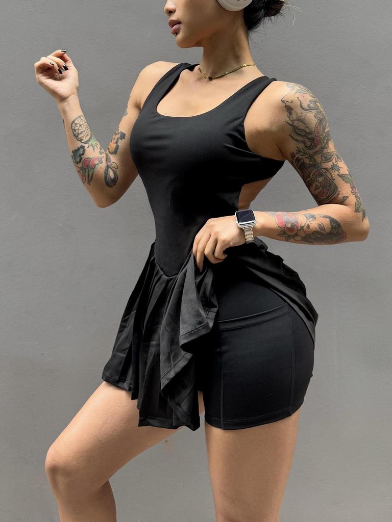 Regina Women's Nude Sports Dress: Anti-Exposure Tennis Skirt with Breathable Fabric and Chest Pad for Outdoor Running and Fitness.