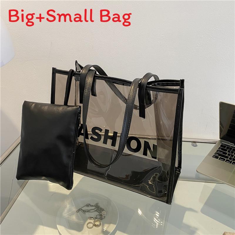 

Street Style Large Pvc Transparent Mother Bag With Double Shoulder Straps For Casual Wear BlackGray
