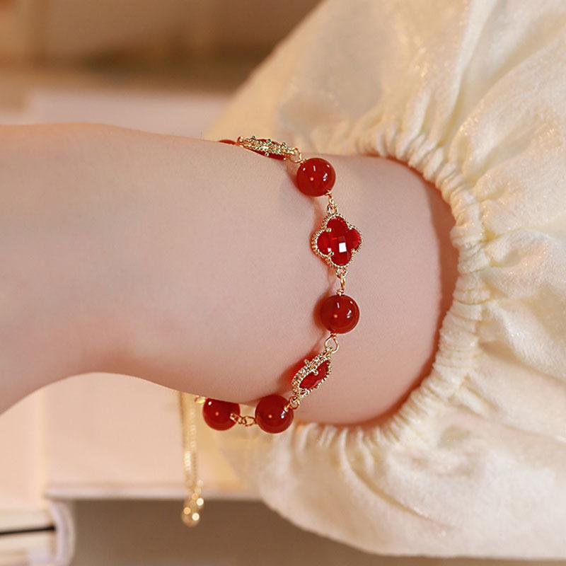 Onyx beaded flower pull-out bracelet new Chinese retro temperament bracelet bracelet light luxury high-end jewelry