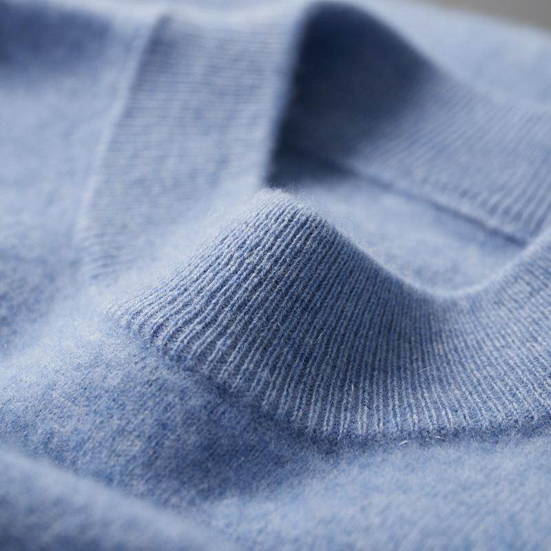 Men's Seamless Cashmere Sweater, Half-High Collar, Solid Color, Loose Fit, Plus Size, Base Layer for Autumn and Winter.